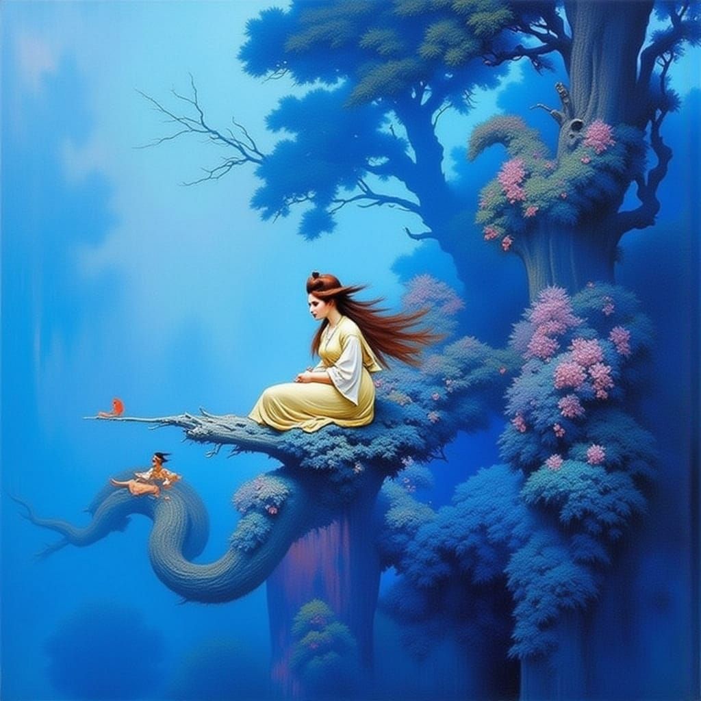 Abstract Blue Composition with Flowing Lines