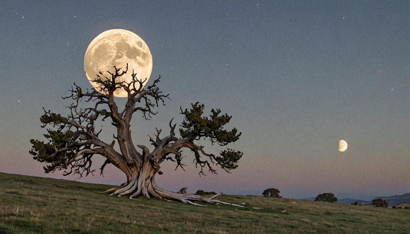 Serene Lunar Landscape with Lone Juniper Tree