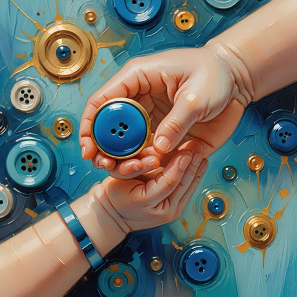 Baby's Hand Holding a Blue Button: Macro Photography