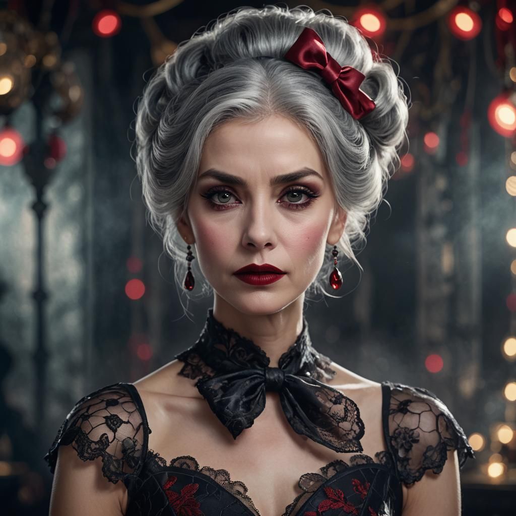 Elegant Woman in Black Lace: Digital Concept Art