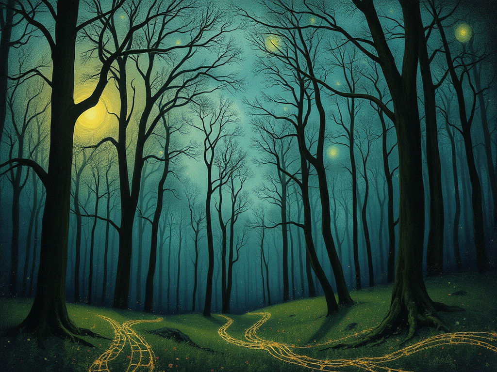 Enchanted Forest Ley Lines in Mixed Media Style