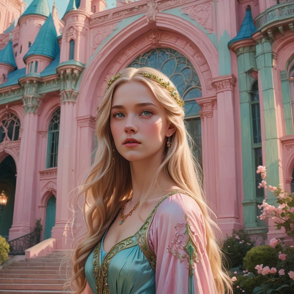 Fantasy Princess in Front of Pink Palace