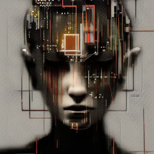 Cyberpunk Robot Portrait with Glitch Art Effects