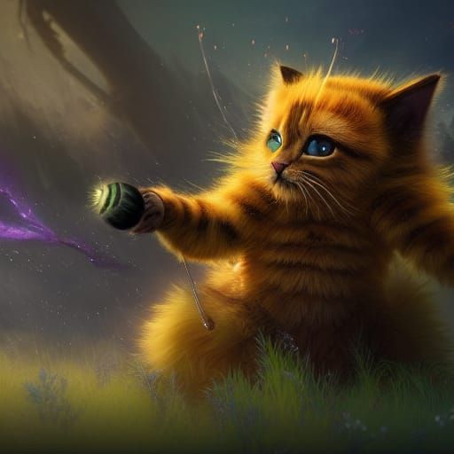 Backlit Kitten-Bumblebee Creature in Detailed Matte Painting
