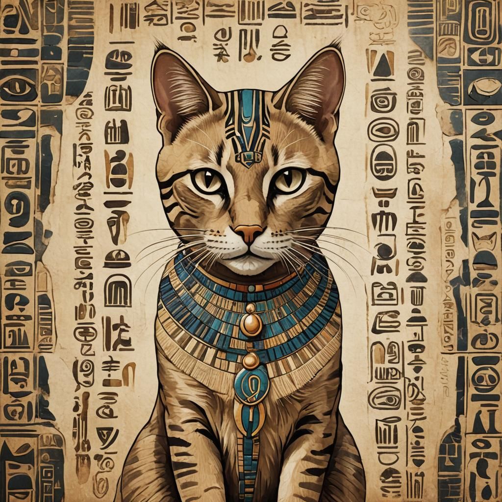 Cat Portrait in Egyptian Hieroglyph Style
