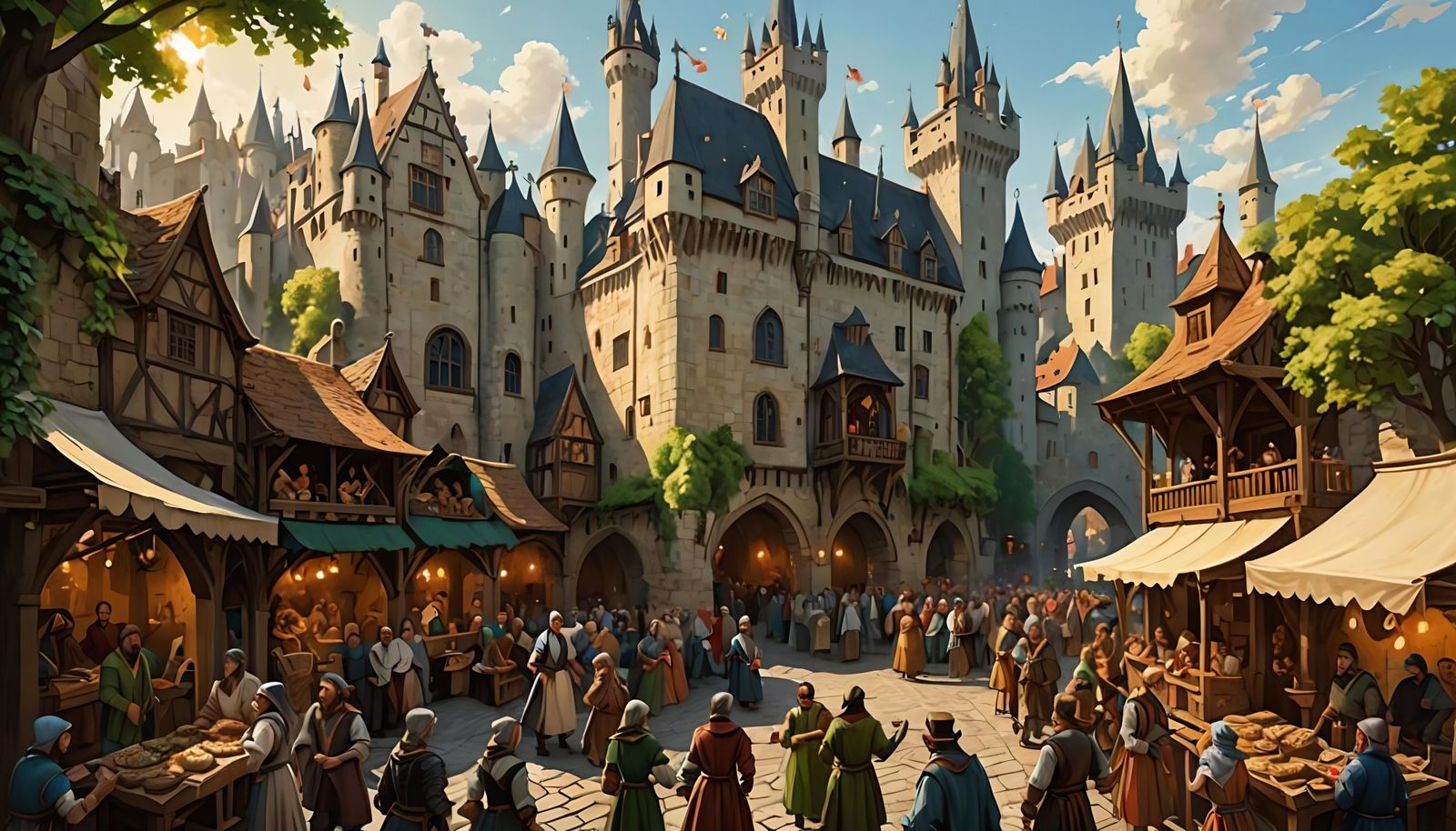 Ein Mittelaltermarkt mit Händlern. Einem Gauklerder die Mens...