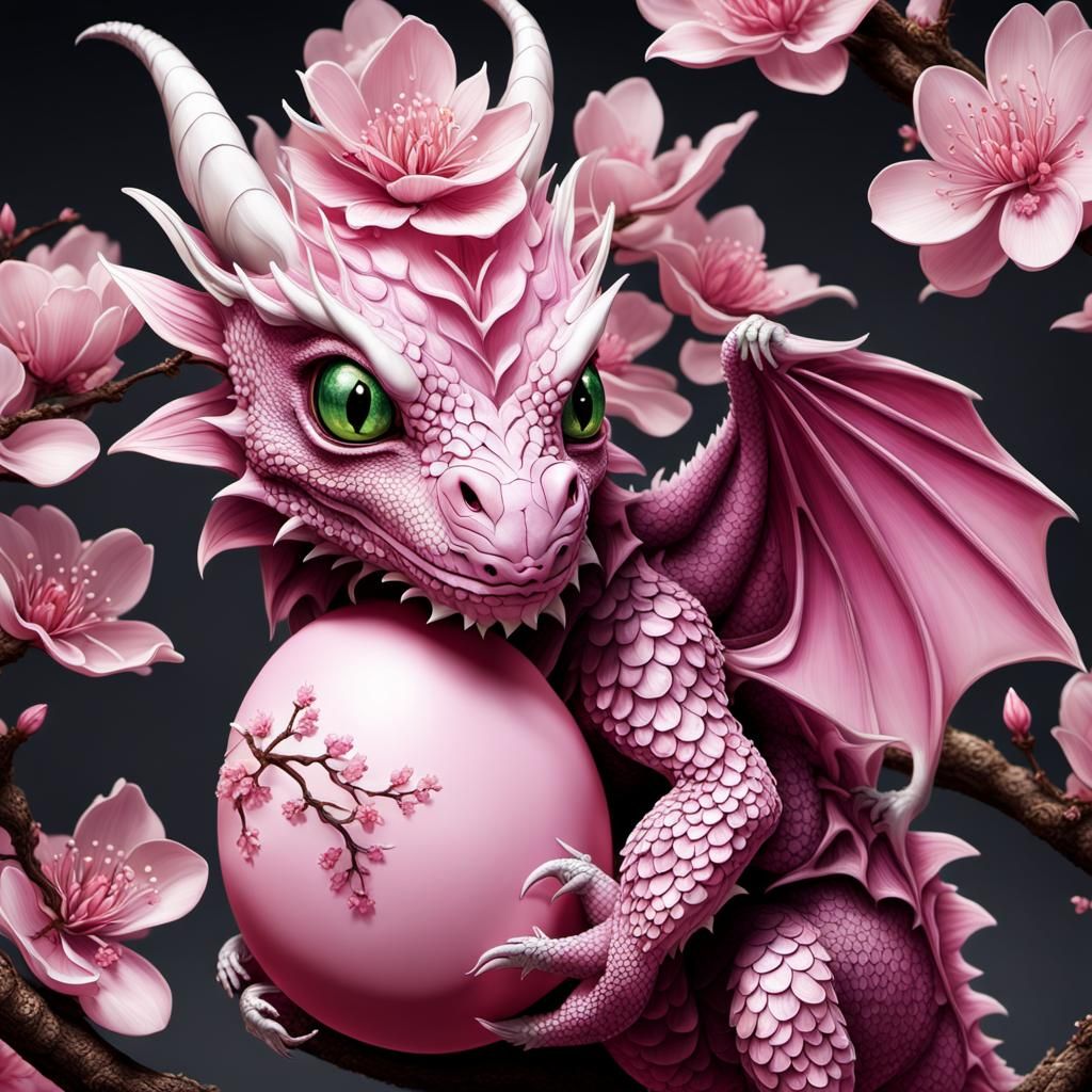 Cherry Blossom Dragon Hatching, Digital Art