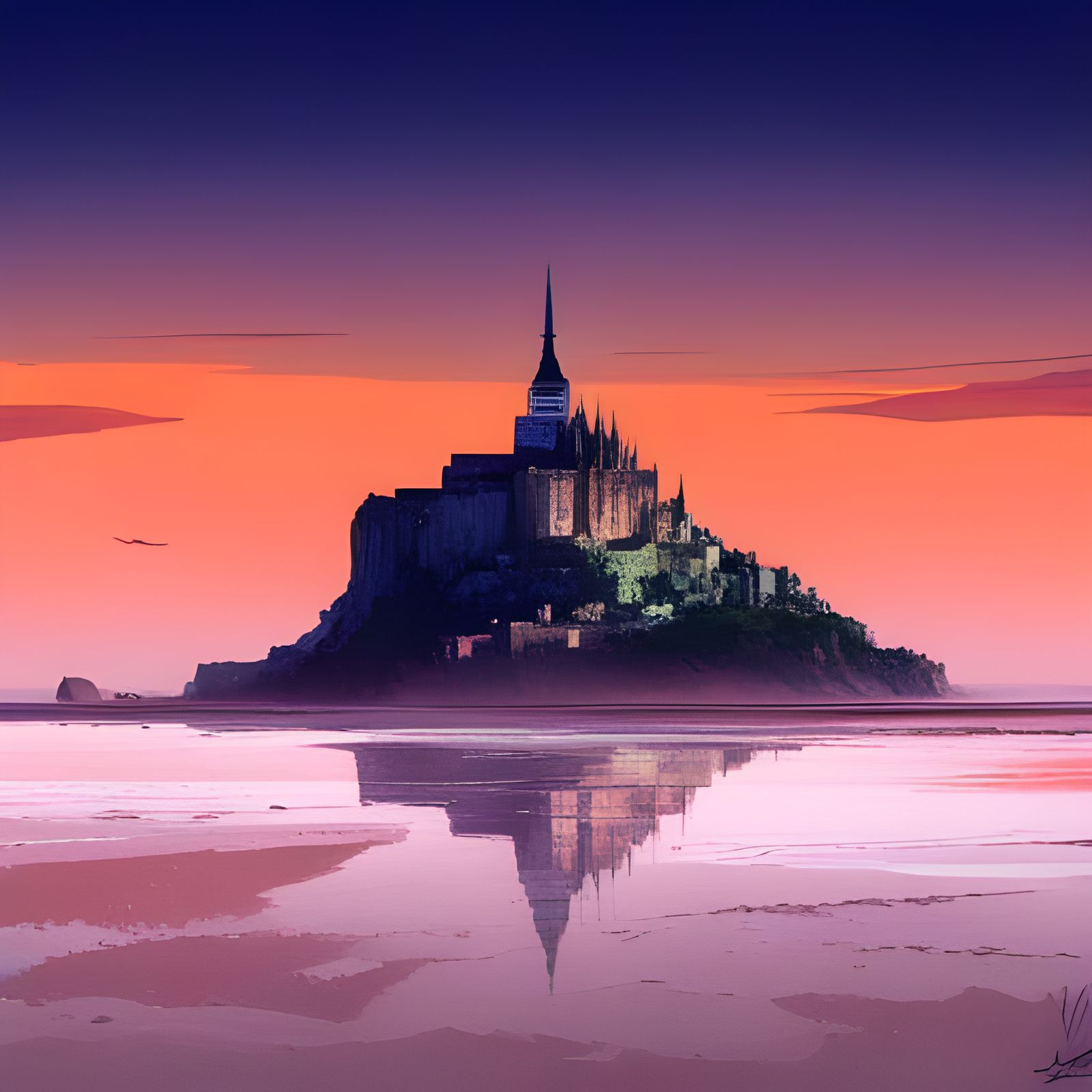 Epic View of Mont Saint-Michel, Digital Illustration