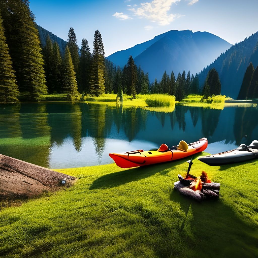 Riverside Kayak and Campfire Scene in Photo Realism