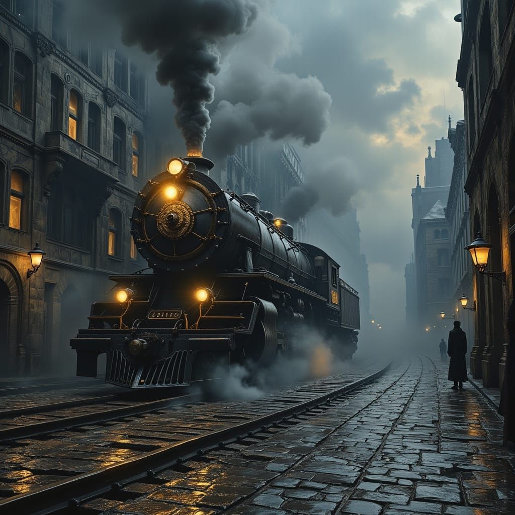 <lora:MJ6 Dark Oil Paint:1.0> A vintage steam train, dark an...