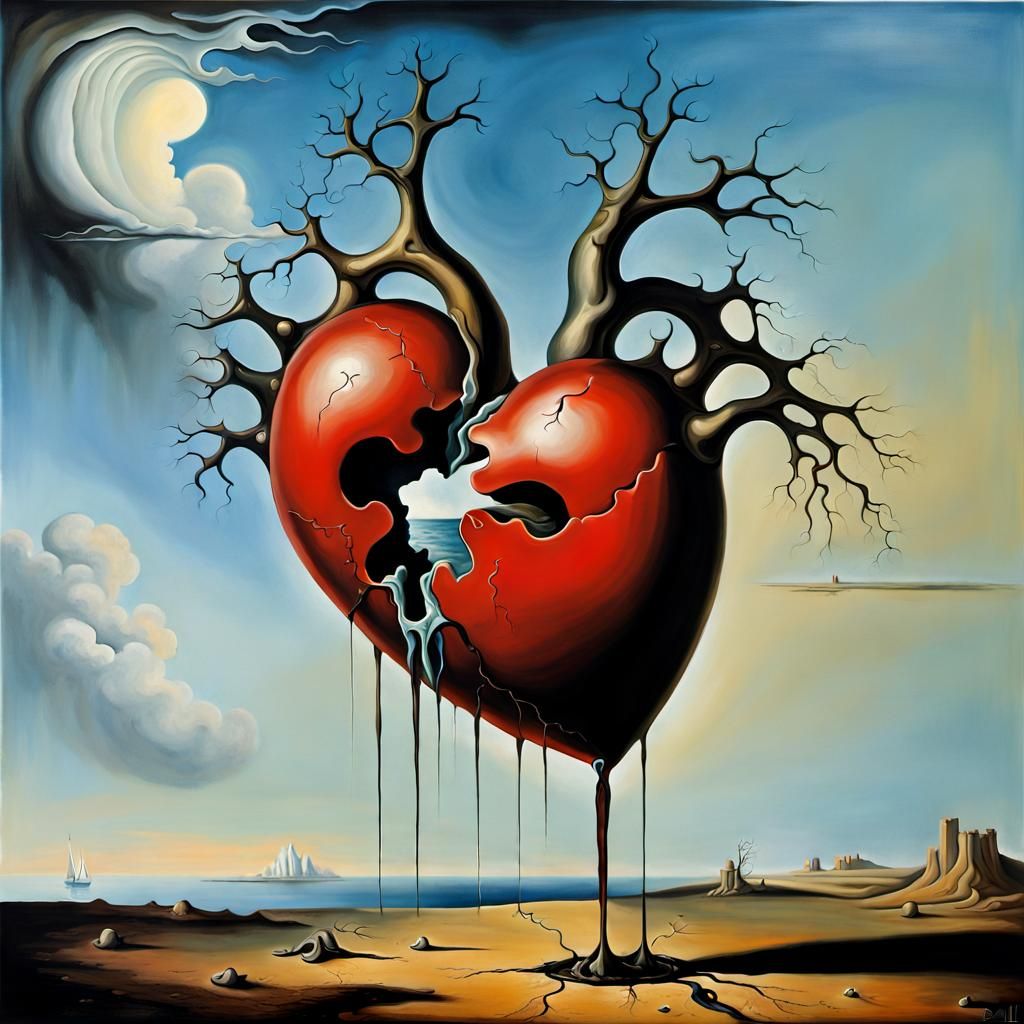 Surreal Melting Broken Heart in Dali Style