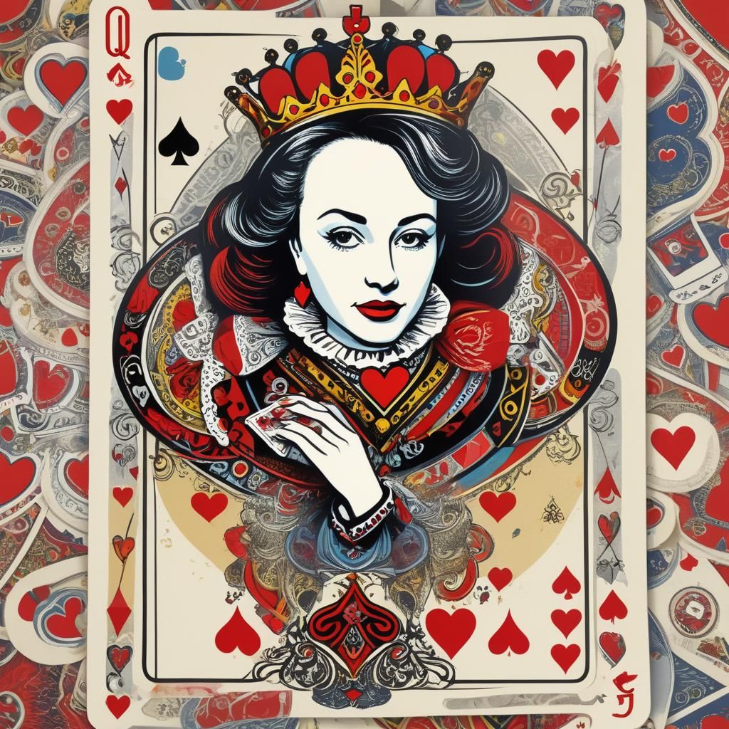 Queen of Hearts Playing Card in Pop Art Style