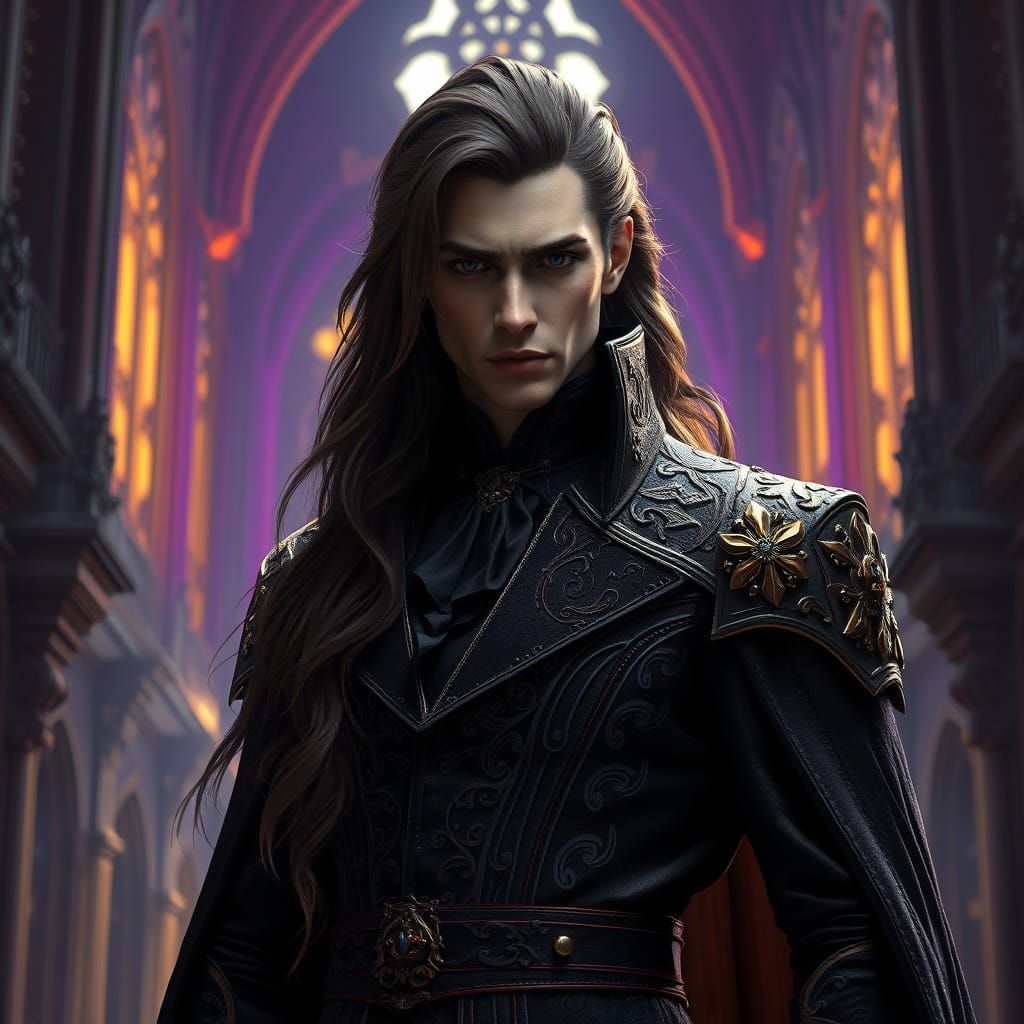 Regal Vampire in Dark Fantasy Attire