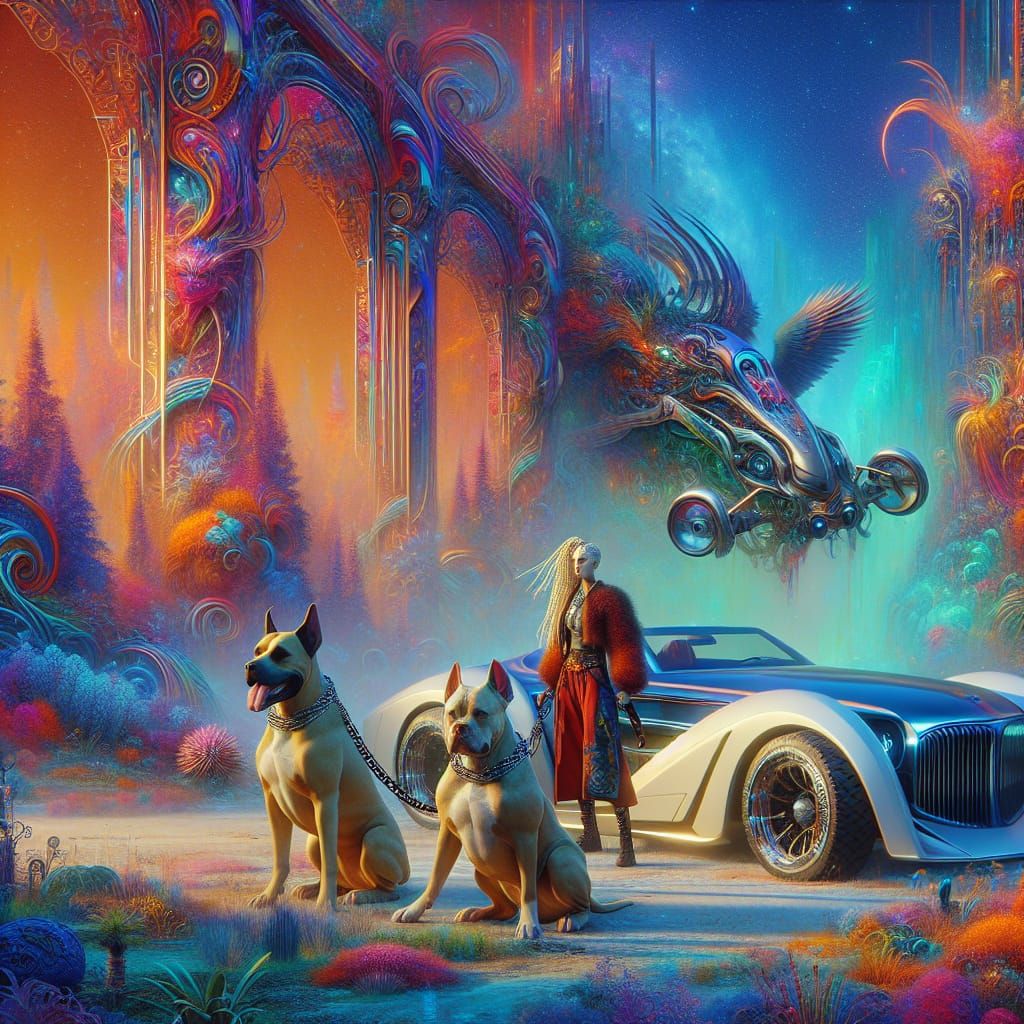 Fantasy Art: Tattooed Couple with Dogs in 8k