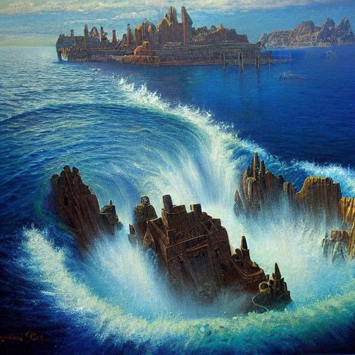 Atlantis Rising: Oil Painting of a Submerged City