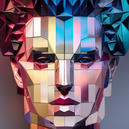 Geometric Crystal Portrait in Iridescent Glass Style