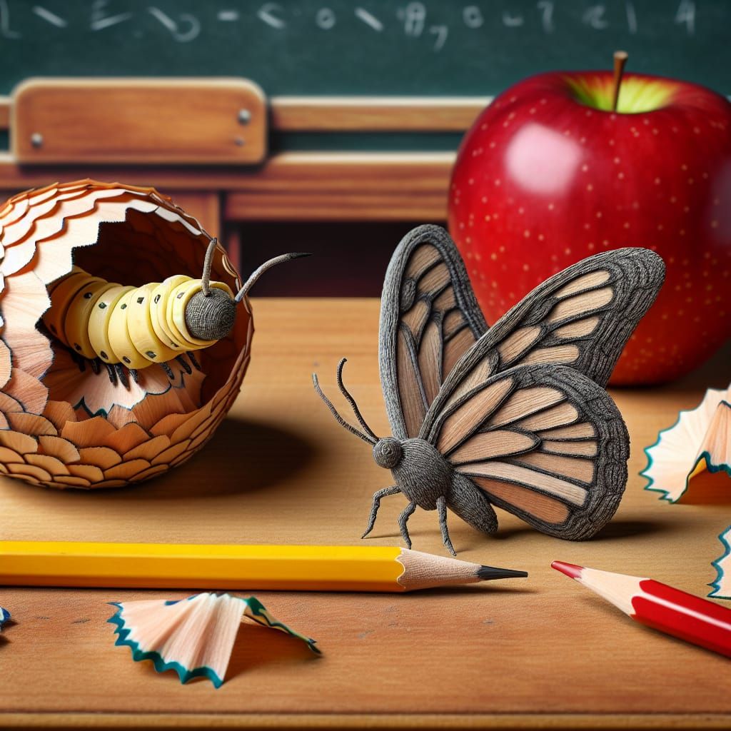 Butterfly Emerges from Pencil Cocoon in Traditional Classroo...