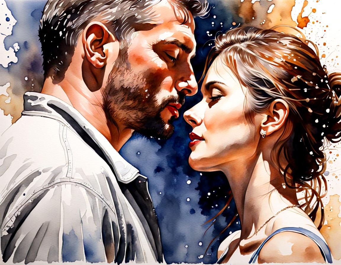 Loving Gaze: Watercolor Painting of a Couple