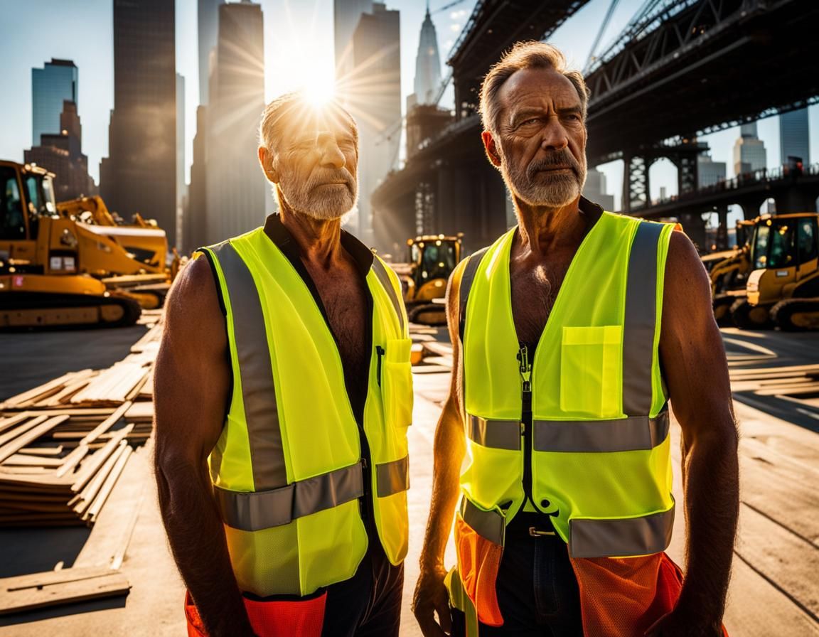 Waterfront Construction Workers in Golden Light