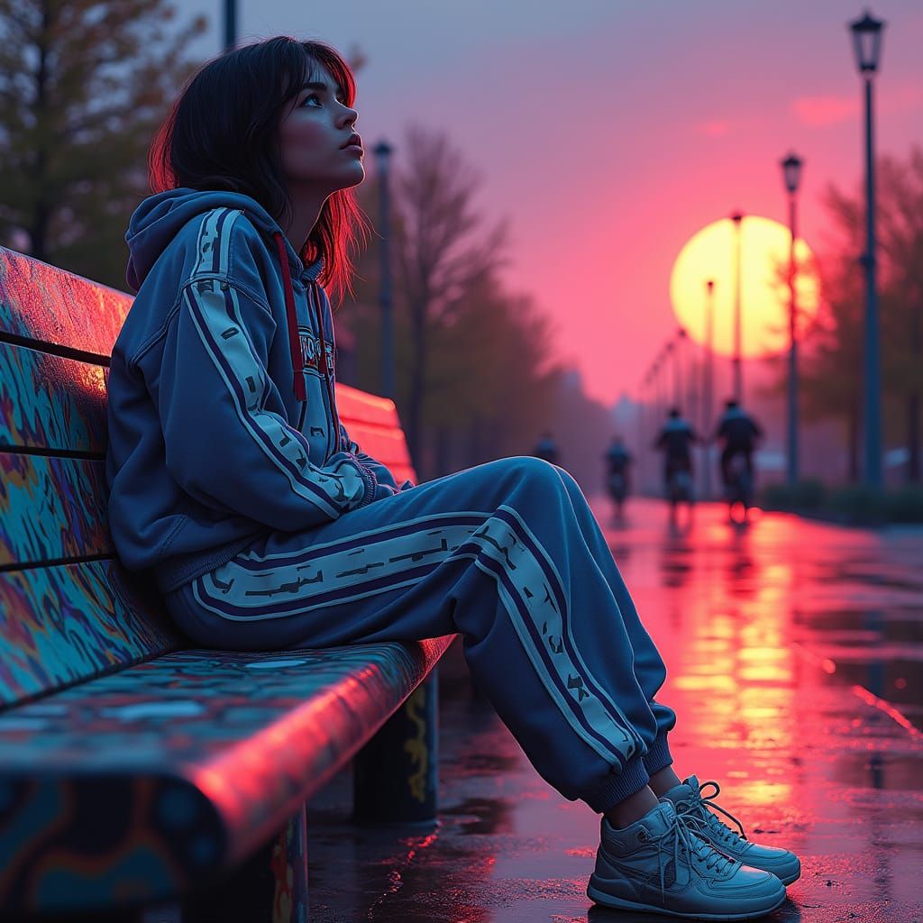 Retro-Futuristic Urban Dreamscape in Vibrant Graffiti Style