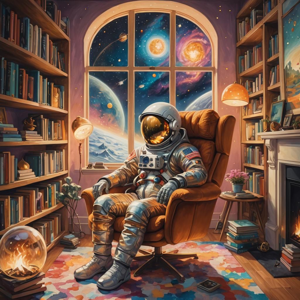 Astronaut's Dream: Cozy Living Room in Space