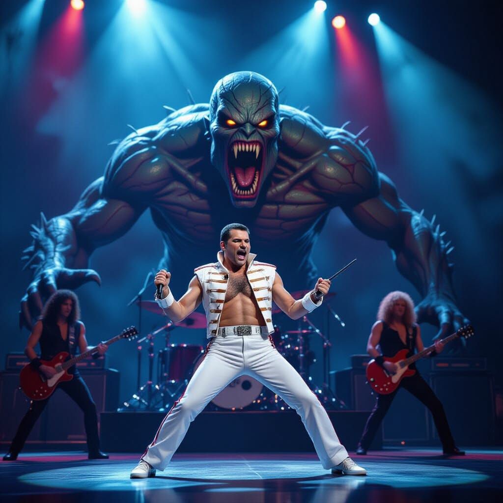 Freddie Mercury Live on Stage with Monstrous Creature