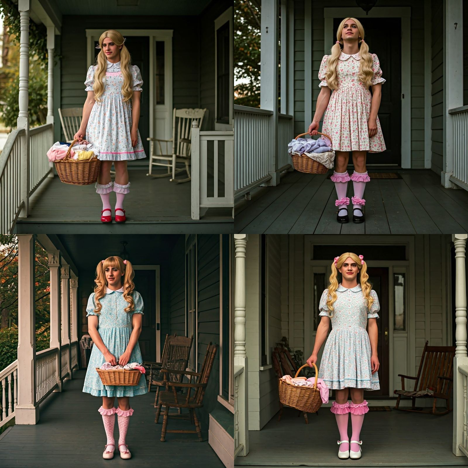 Sad Young Man in Dress with Basket