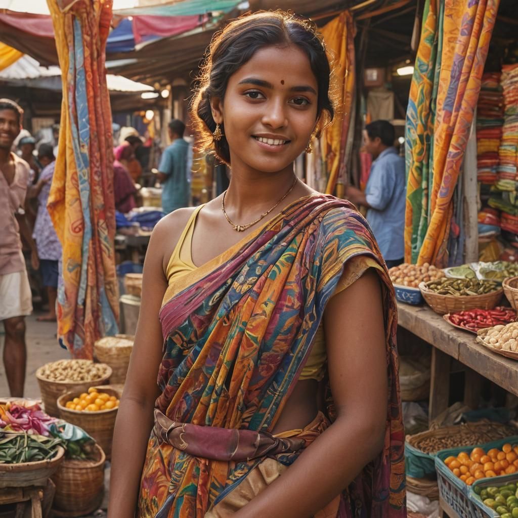 Sri Lankan Woman in Vibrant Matisse-Inspired Portrait