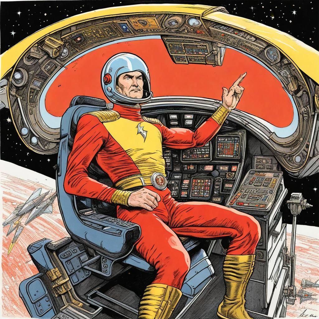 Flash Gordon in Spaceship: Comic Book Style Art