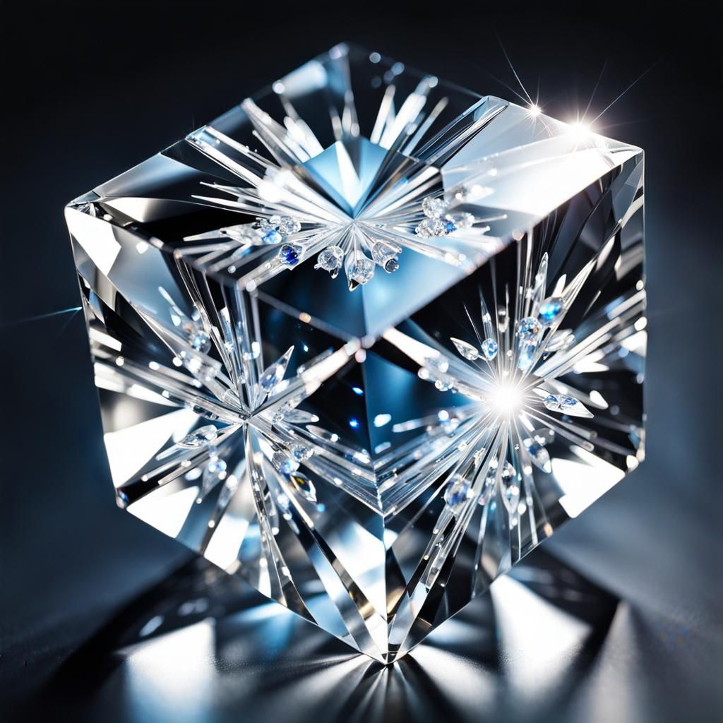 Crystal clear bursting cubus with swarovski crystal fantasy world inside. Enchanted fantasy backdrop. Shiny crystal-clea...