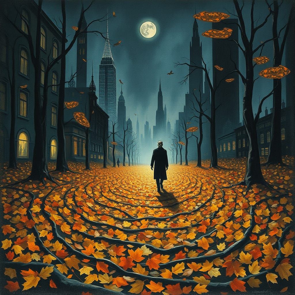 Frankenstein's Monster Strolls Through Autumn Leaves