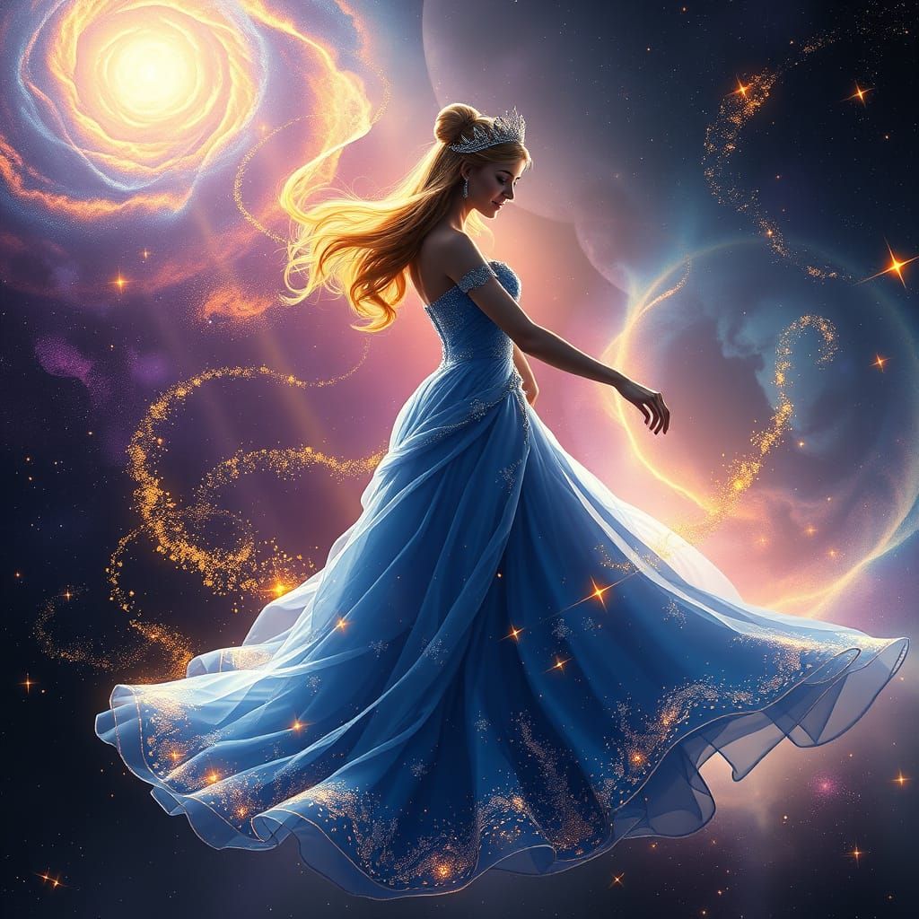 Royal Princess Dances Among Stars in Vibrant Blue Gown