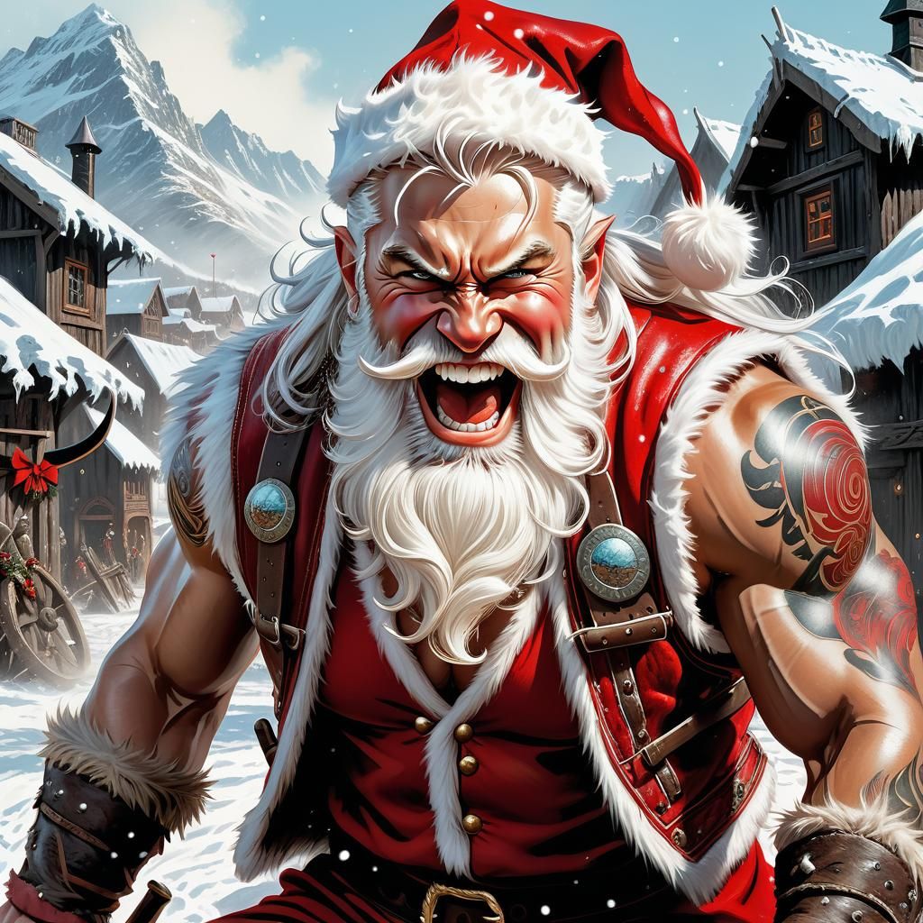 Tattooed Barbarian Santa Claus Comic Book Cover