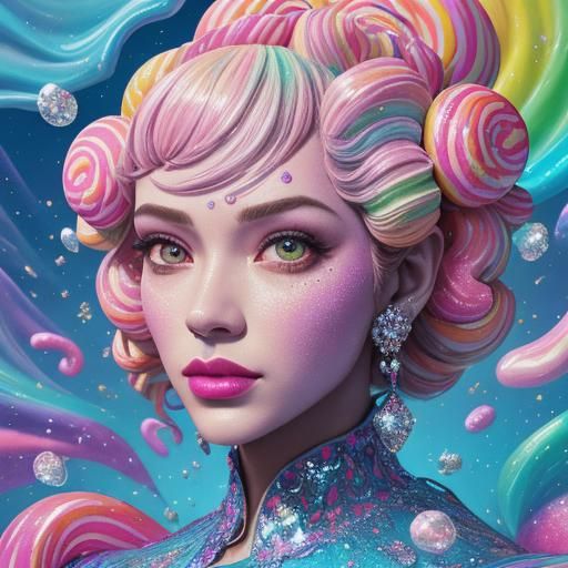 Woman Emerging from Diamond Clay Wall in Candy Art Style