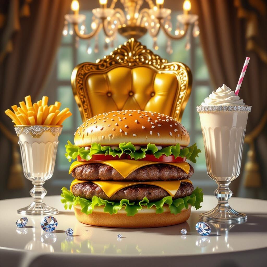 Luxurious Golden Hamburger Throne with Diamond Fries