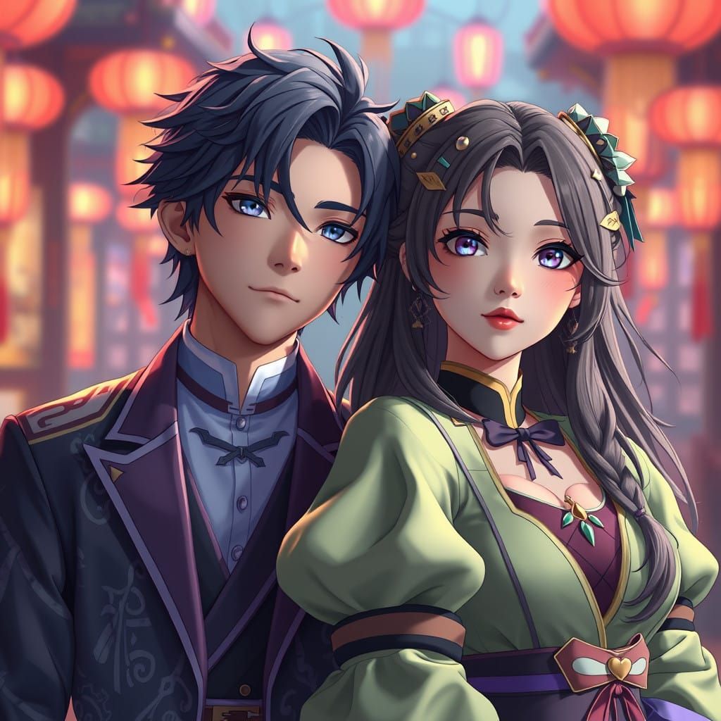 Vibrant Anime Duo in Hyper-Realistic Environment