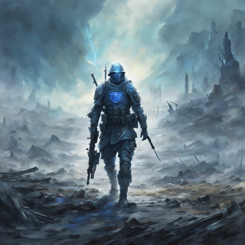 Ghostly Warrior in a Haunting Misty Landscape