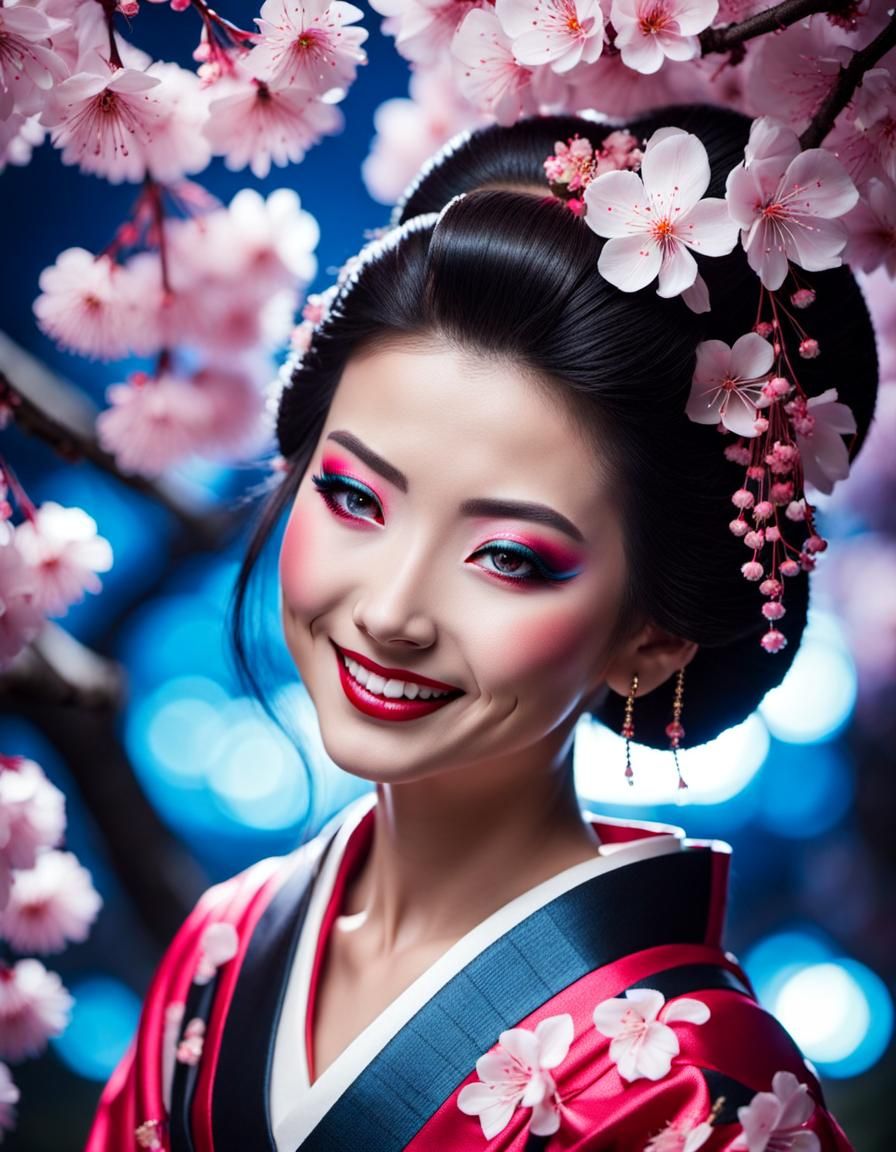 Close-up portrait of beautiful geisha smiling