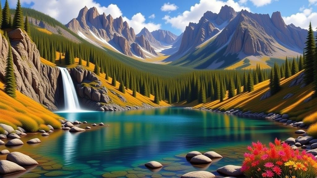 Majestic Mountain Waterfall in Fall