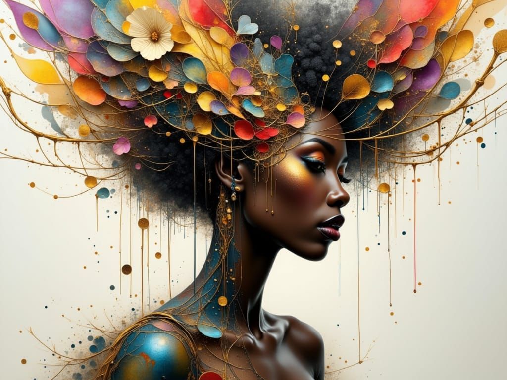 Elegant Black Woman with Sculpted Hair and Fiber Optics