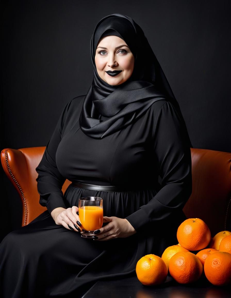 Hypernatural Portrait of Woman with Oranges in Pop Art Style