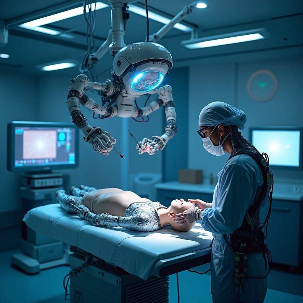 High-Tech Futuristic Operating Room with Cyborg Patient