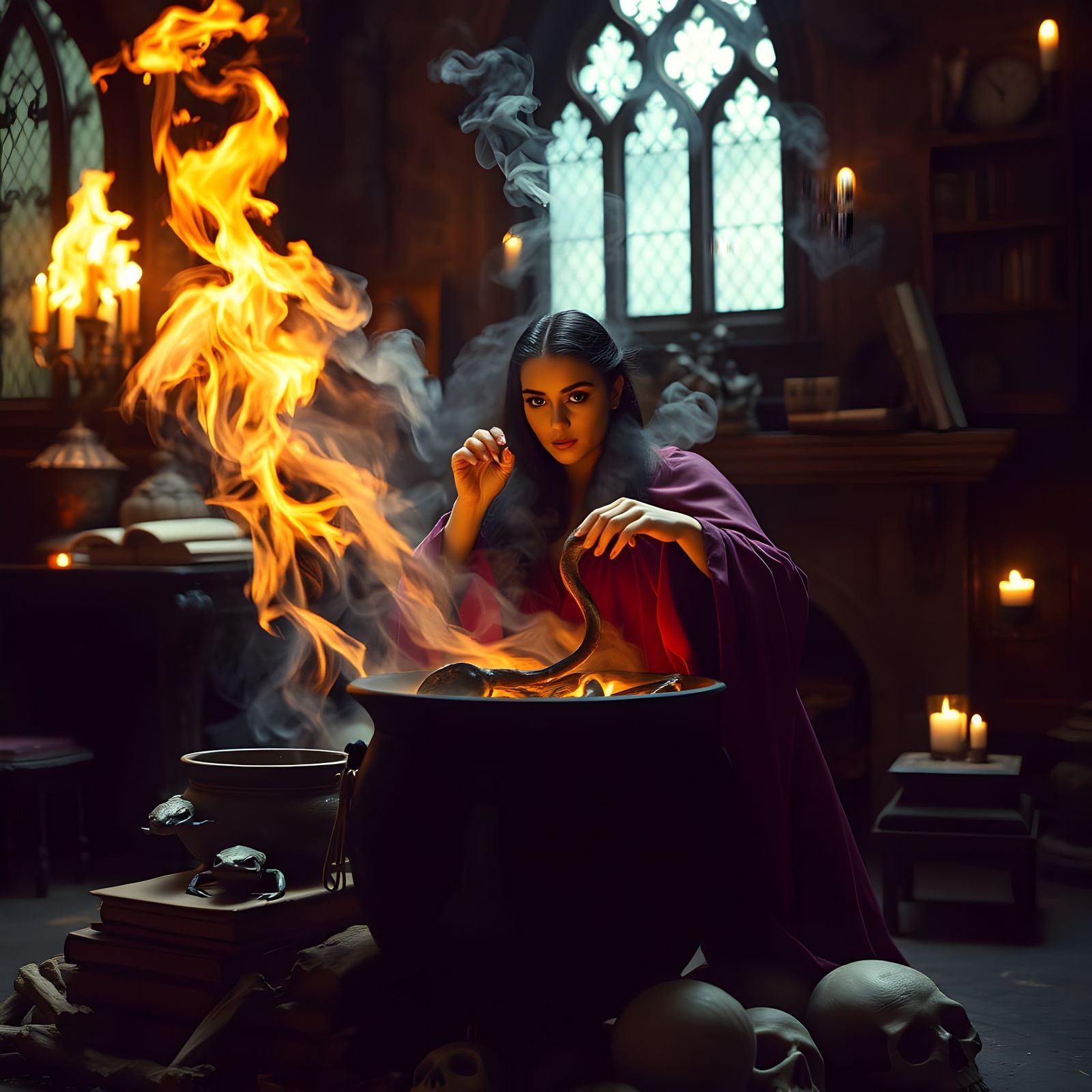 Medieval Alchemist Brewing Dark Magic in a Cursed Manor