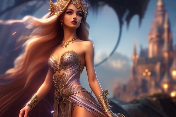 Princess in Front of a Windy Castle