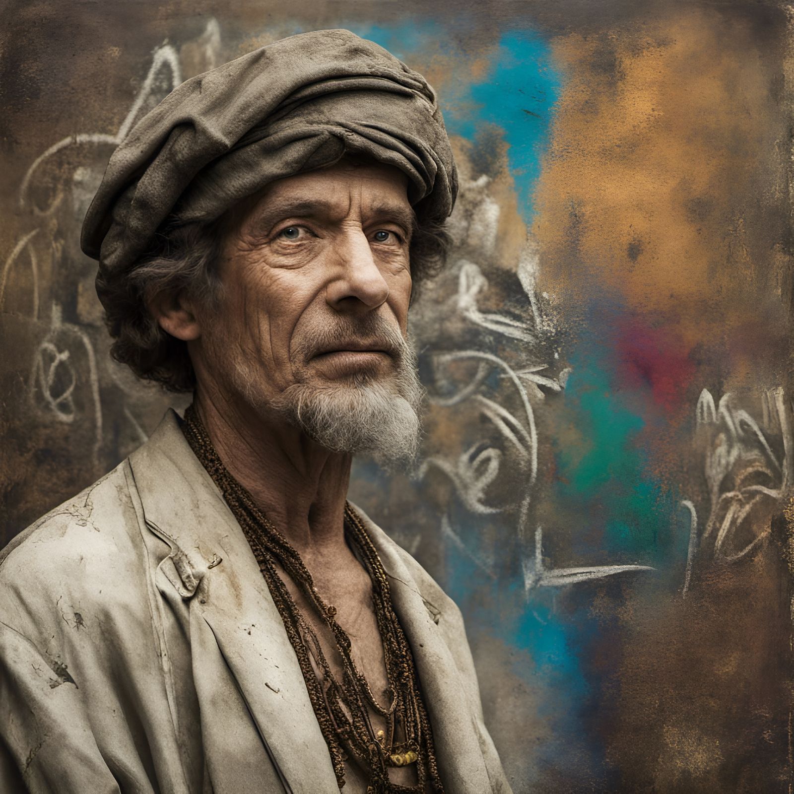 Holy Man Portrait in Vintage Graffiti Style