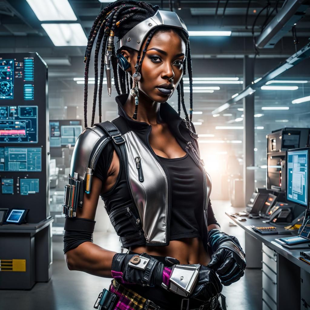 Cyberpunk Troubleshooter in Corporate Office: Oil Painting