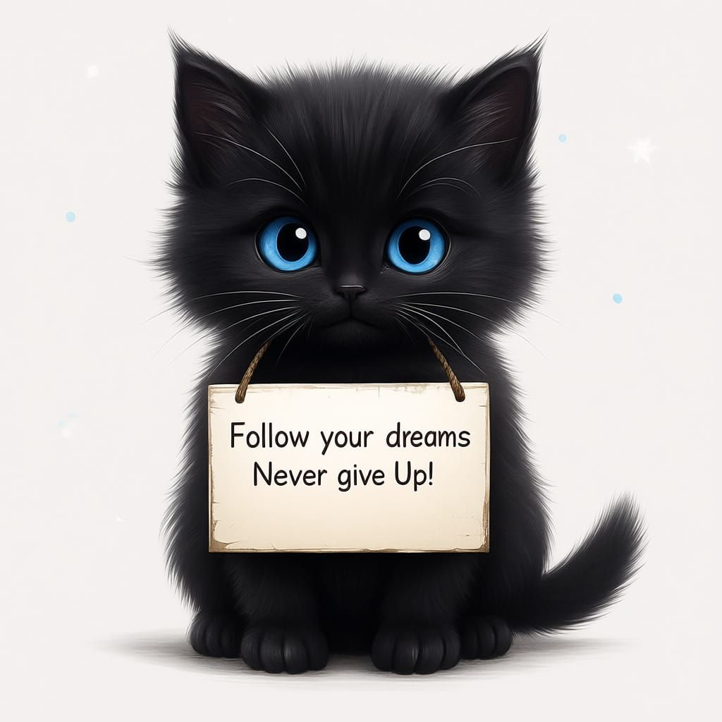 Fluffy Black Kitten Offers Encouragement