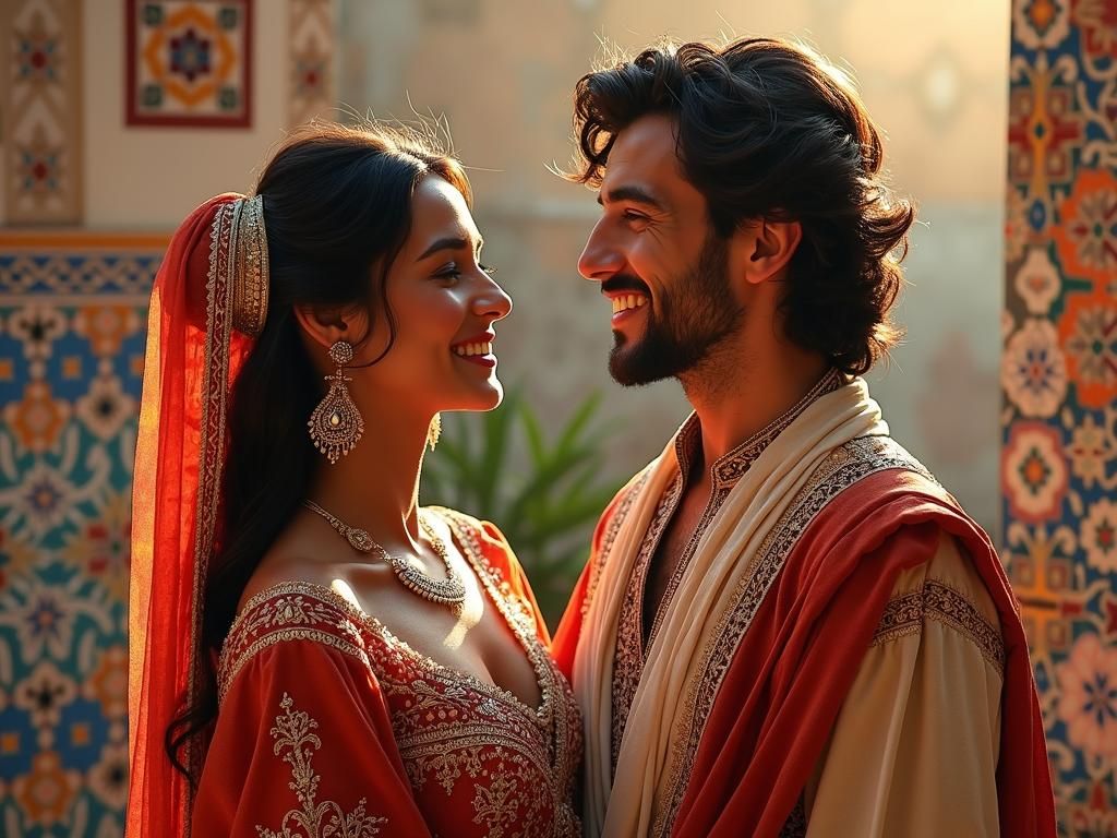 Moroccan Couple in Traditional Dress, Expressionist Style