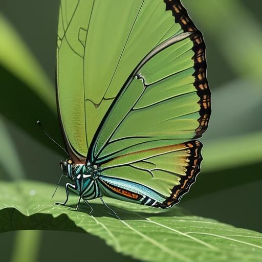 Macro Photo of Iridescent Butterfly on Leaf