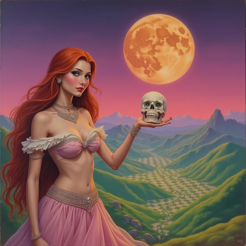 Surreal Princess in Checkerboard Valley Oil Painting